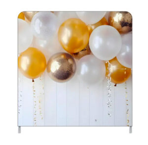 White and Gold balloons in a white background.
