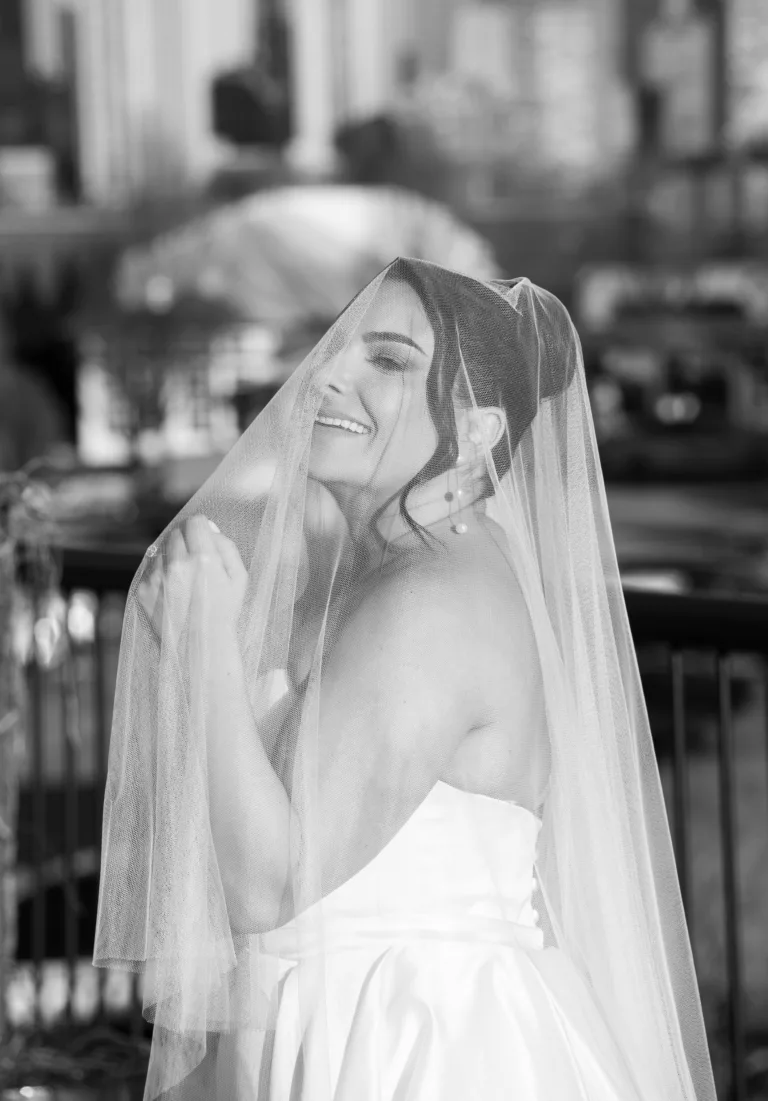 Black-and-white bridal portrait